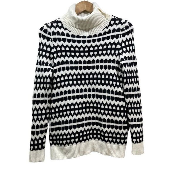 TALBOTS Womens Petite S Classic Geometric Button Neck Pullover Sweater Black - Picture 2 of 10